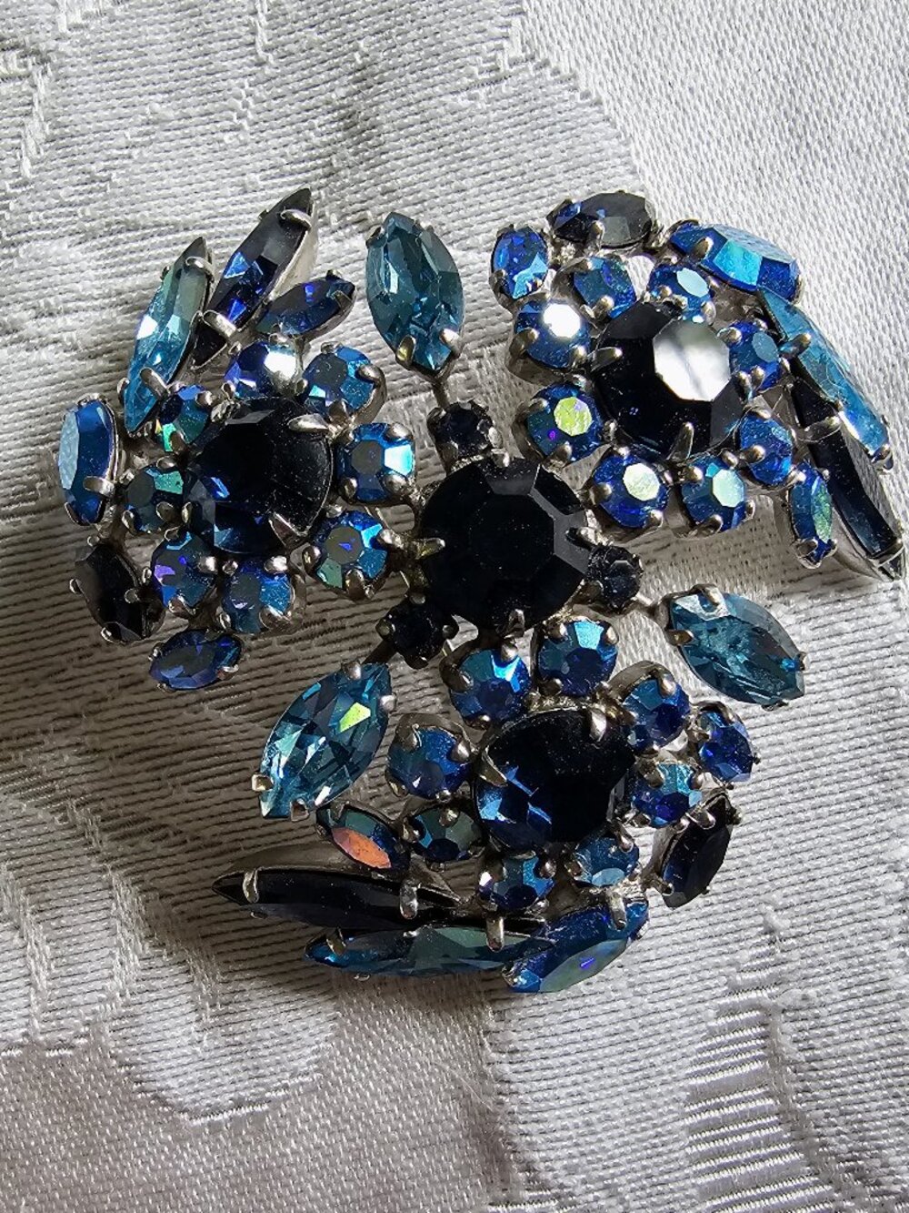 Sherman Brooch Blue Aurora Borealis Rhinestones